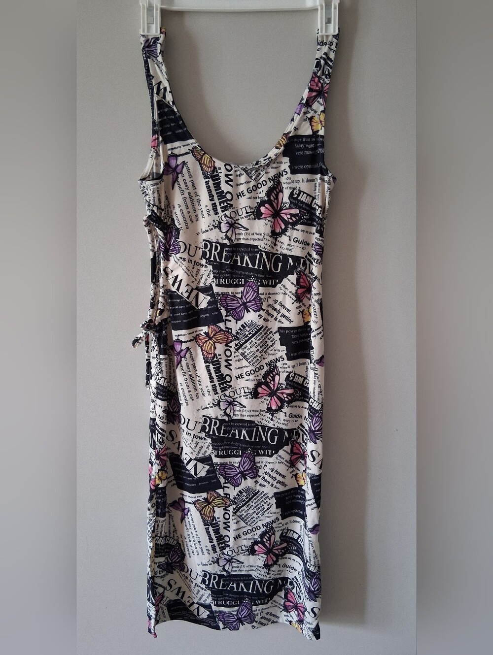 Almost Famous White Scoop Midi Dress with Purple and Pink Butterflies